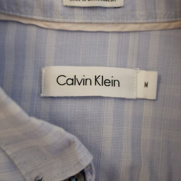 Calvin Klein Blue Plaid Double Pocket Front Button Down Medium Cotton Long Sleev - Picture 10 of 13